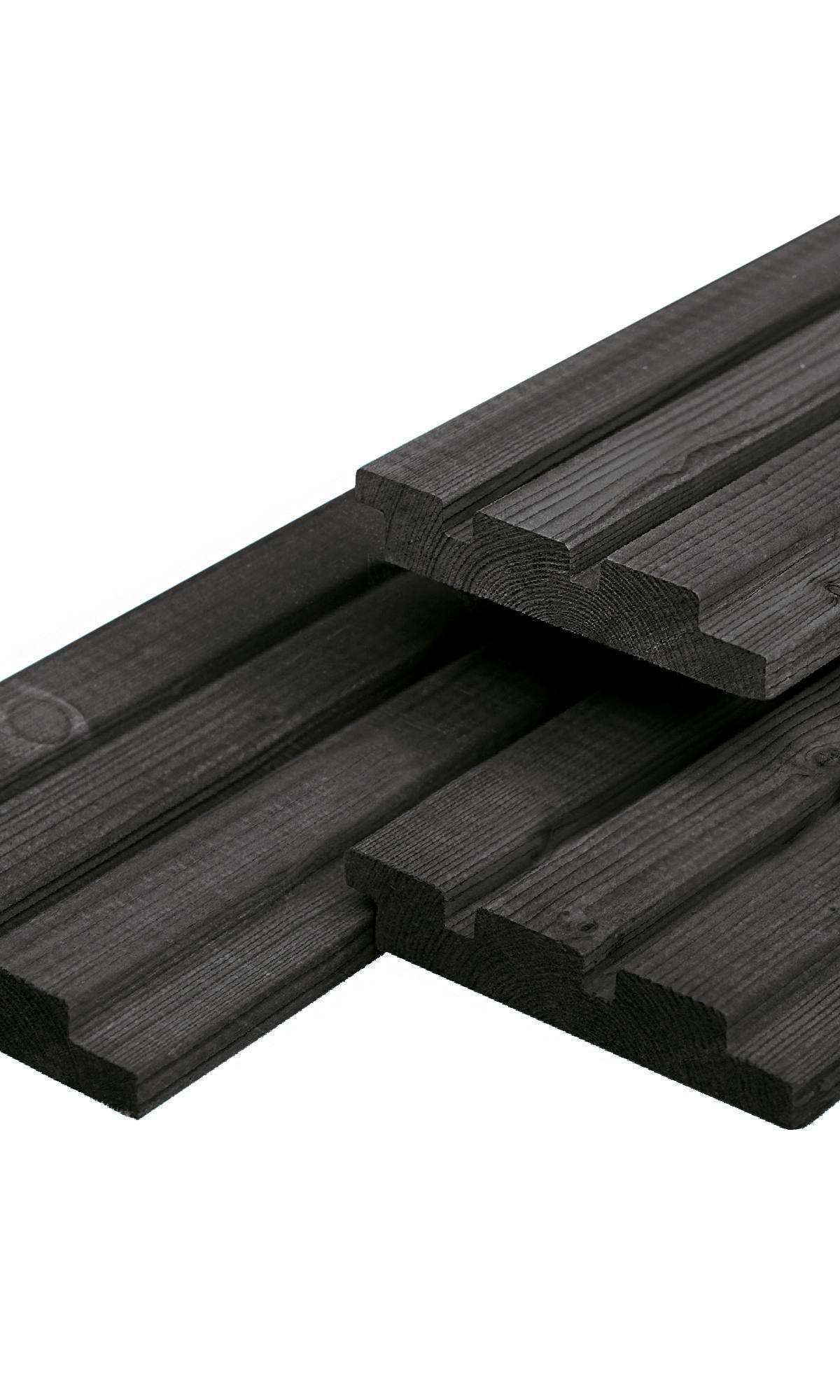 ME vuren triple profiel 2,2 x 14,0 x 240 cm, gedroogd, zwart gespoten, geschaafd