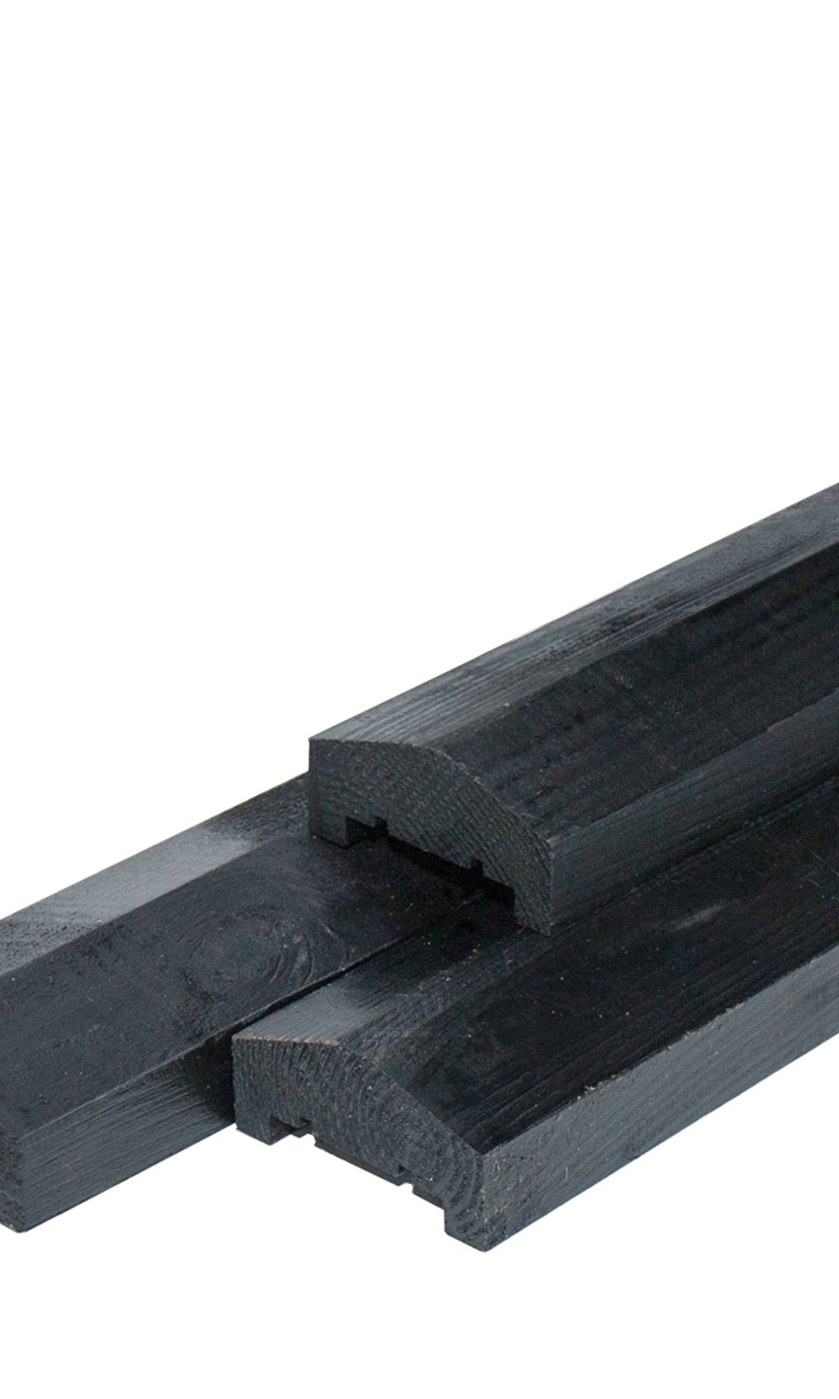Midden-Europees vuren afdeklat piramide geïmpregneerd en zwart gespoten, (3-planks tussenruimte) 3,5 x 8,5 x 180 cm