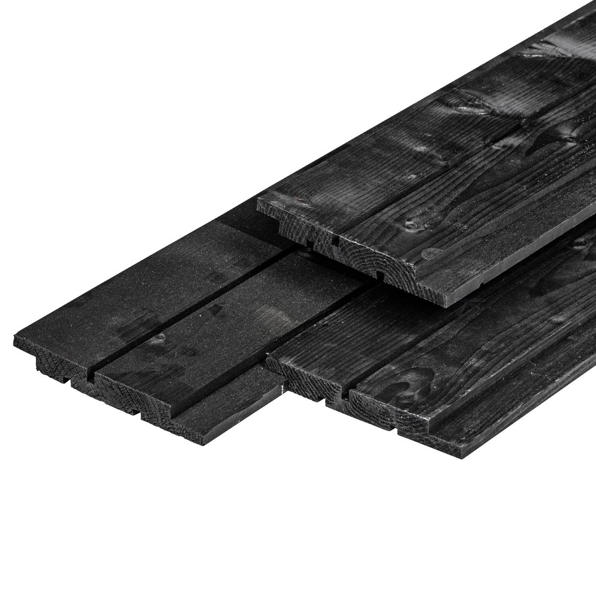NE vuren channelsiding 1,8 x 14,5 x 240 cm, gedroogd, zwart gespoten, geschaafd, 1 zijde 1 groef, 1 zijde 2 groeven