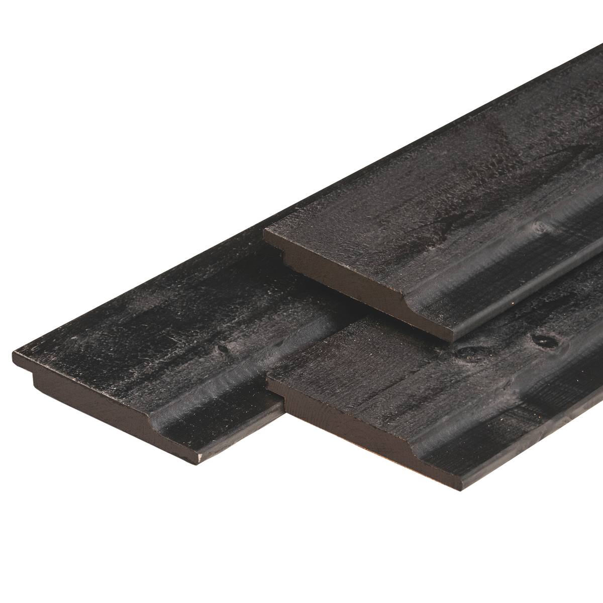 NE vuren halfhouts rabat 1,9 x 14,5 x 300 cm, gedroogd, zwart gespoten, geschaafd