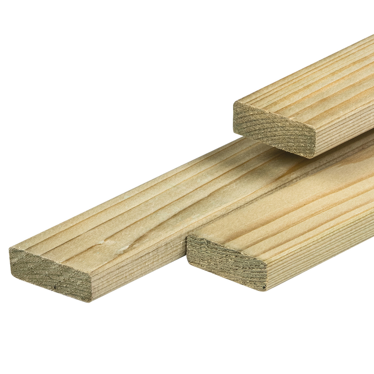 NE vuren lat 1,9 x 4,5 x 360 cm, gedroogd, groen geïmpregneerd, geschaafd, 4 ronde hoeken