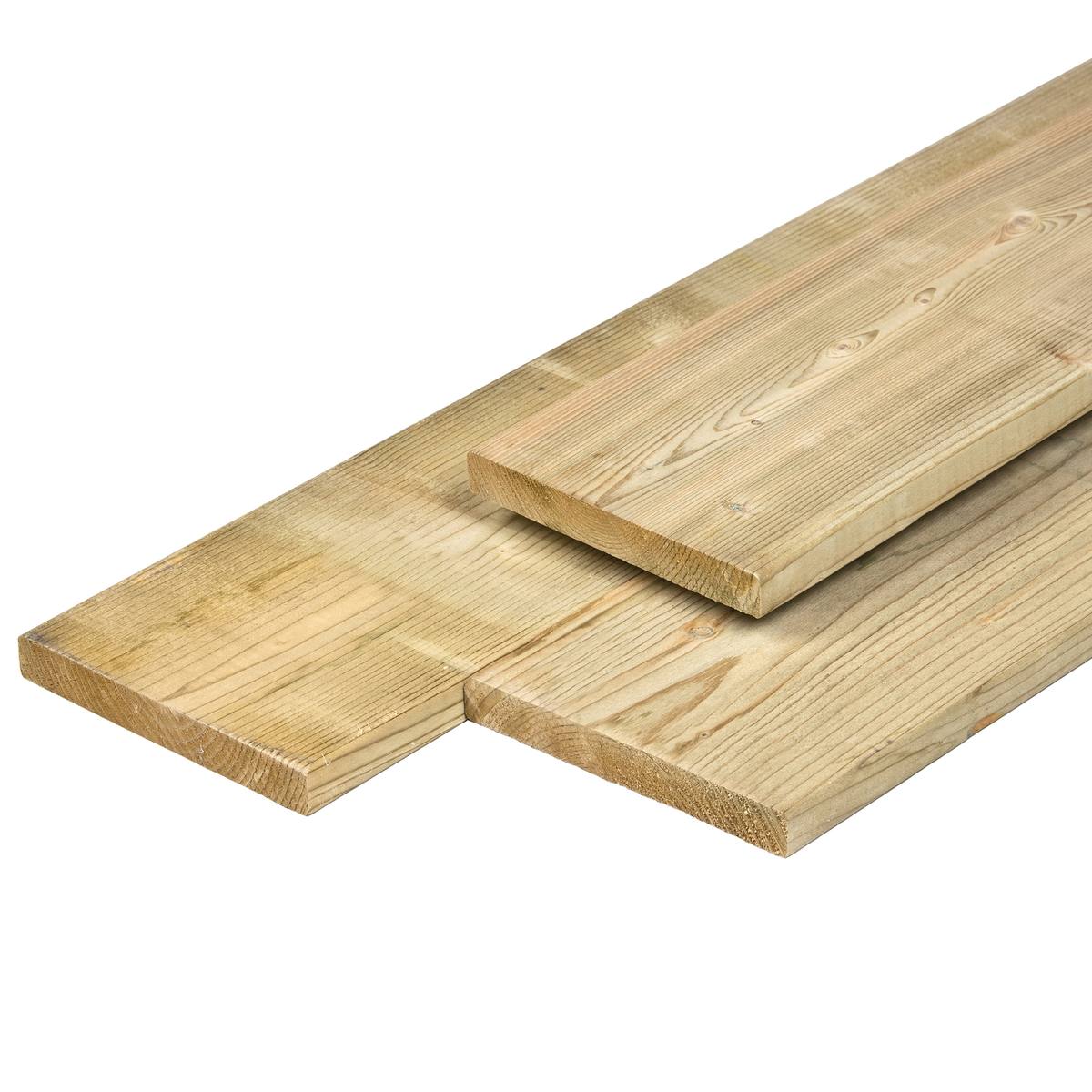 NE vuren plank 1,9 x 14,5 x 240 cm, vers, groen geïmpregneerd, geschaafd, 4 ronde hoeken
