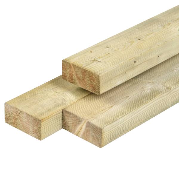 NE vuren regel 4,5 x 9,5 x 270 cm, gedroogd, groen geïmpregneerd, geschaafd, 4 ronde hoeken