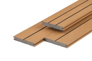 PuraDock composiet vlonderplank 2,2 x 14,6 x 290 cm, cedar, massief, 1 zijde 1 groef, 1 zijde 2 groeven, fijne houtnerf, clip systeem — 1