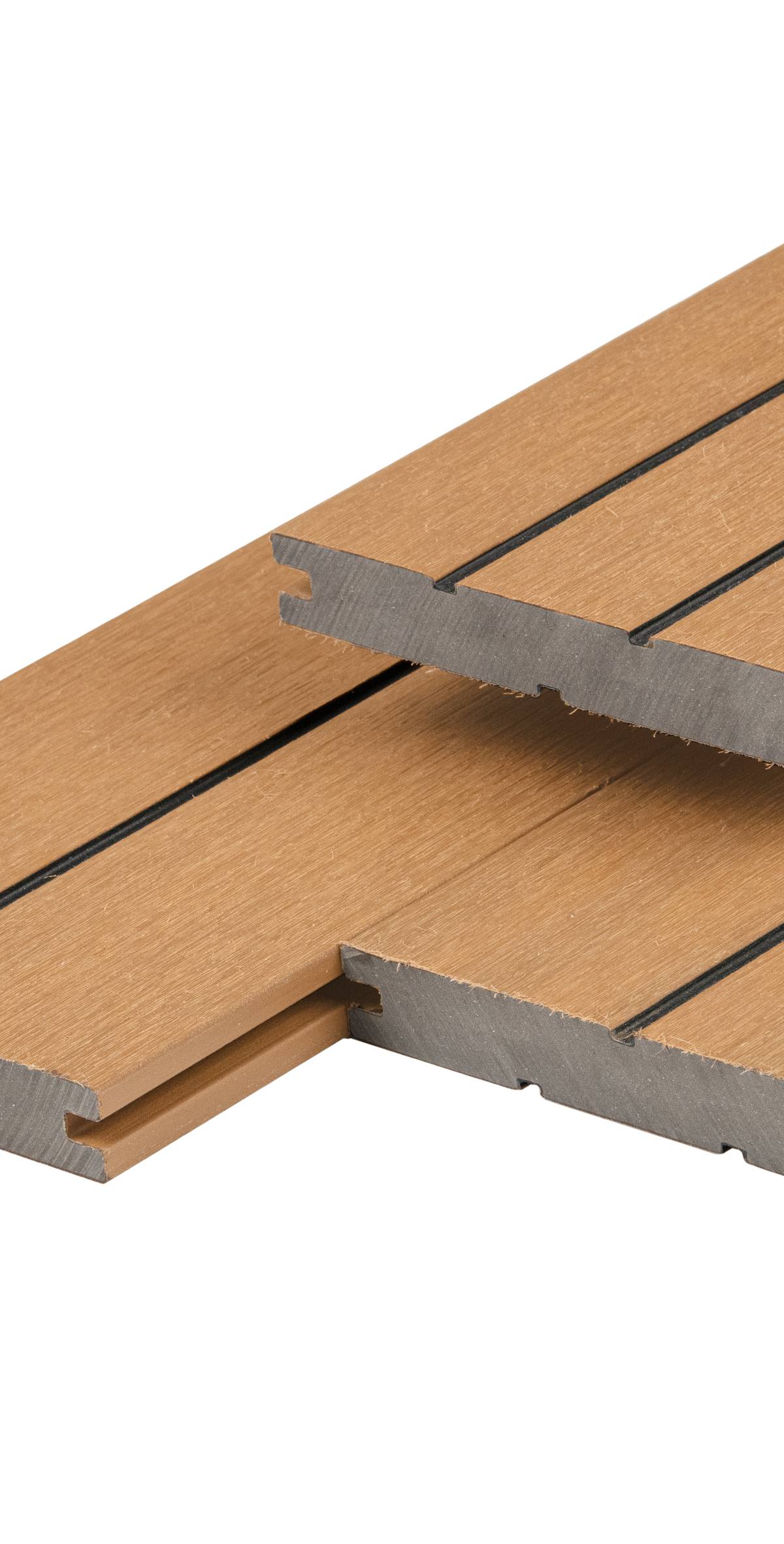 PuraDock composiet vlonderplank 2,2 x 14,6 x 290 cm, cedar, massief, 1 zijde 1 groef, 1 zijde 2 groeven, fijne houtnerf, clip systeem