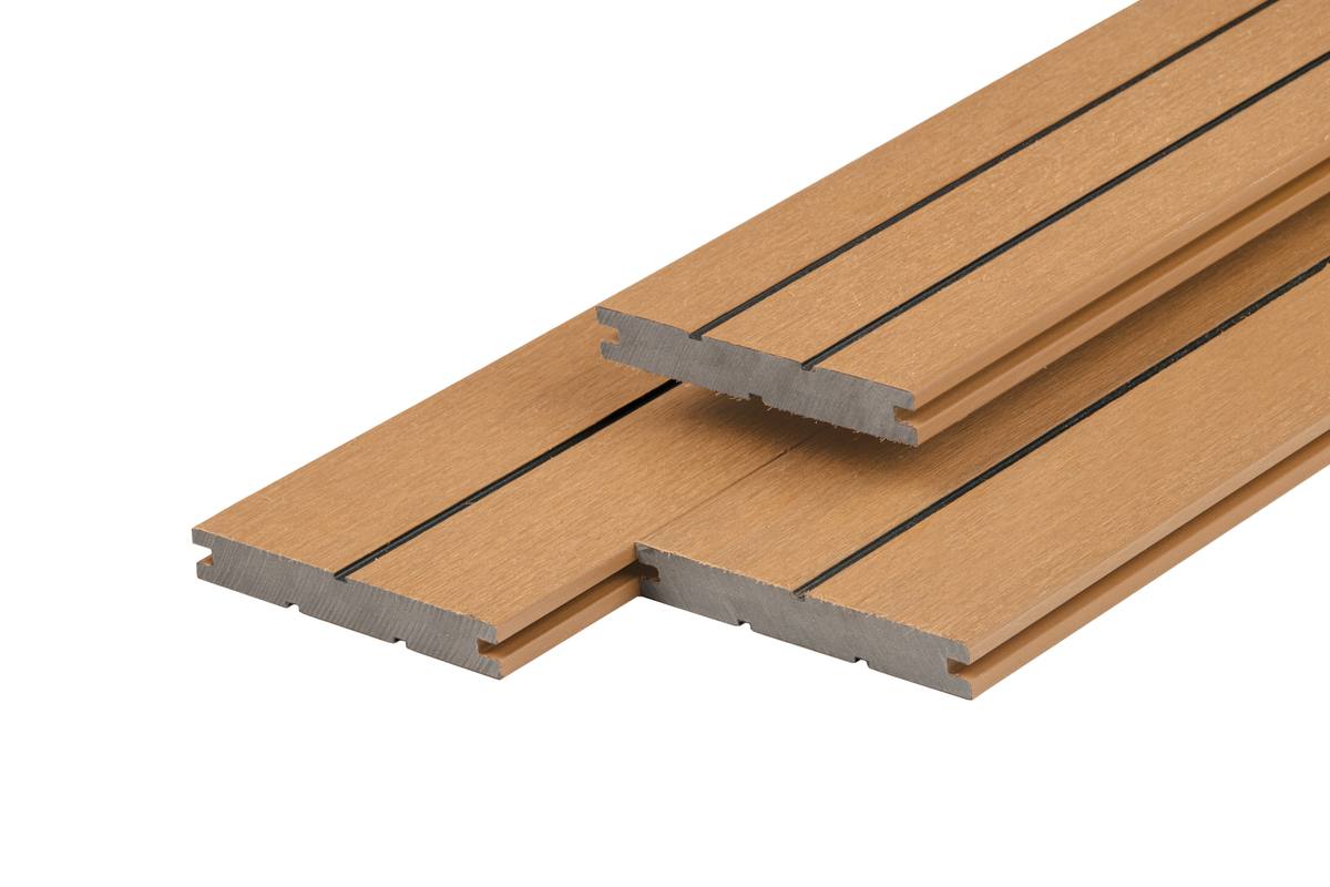 PuraDock composiet vlonderplank 2,2 x 14,6 x 290 cm, cedar, massief, 1 zijde 1 groef, 1 zijde 2 groeven, fijne houtnerf, clip systeem