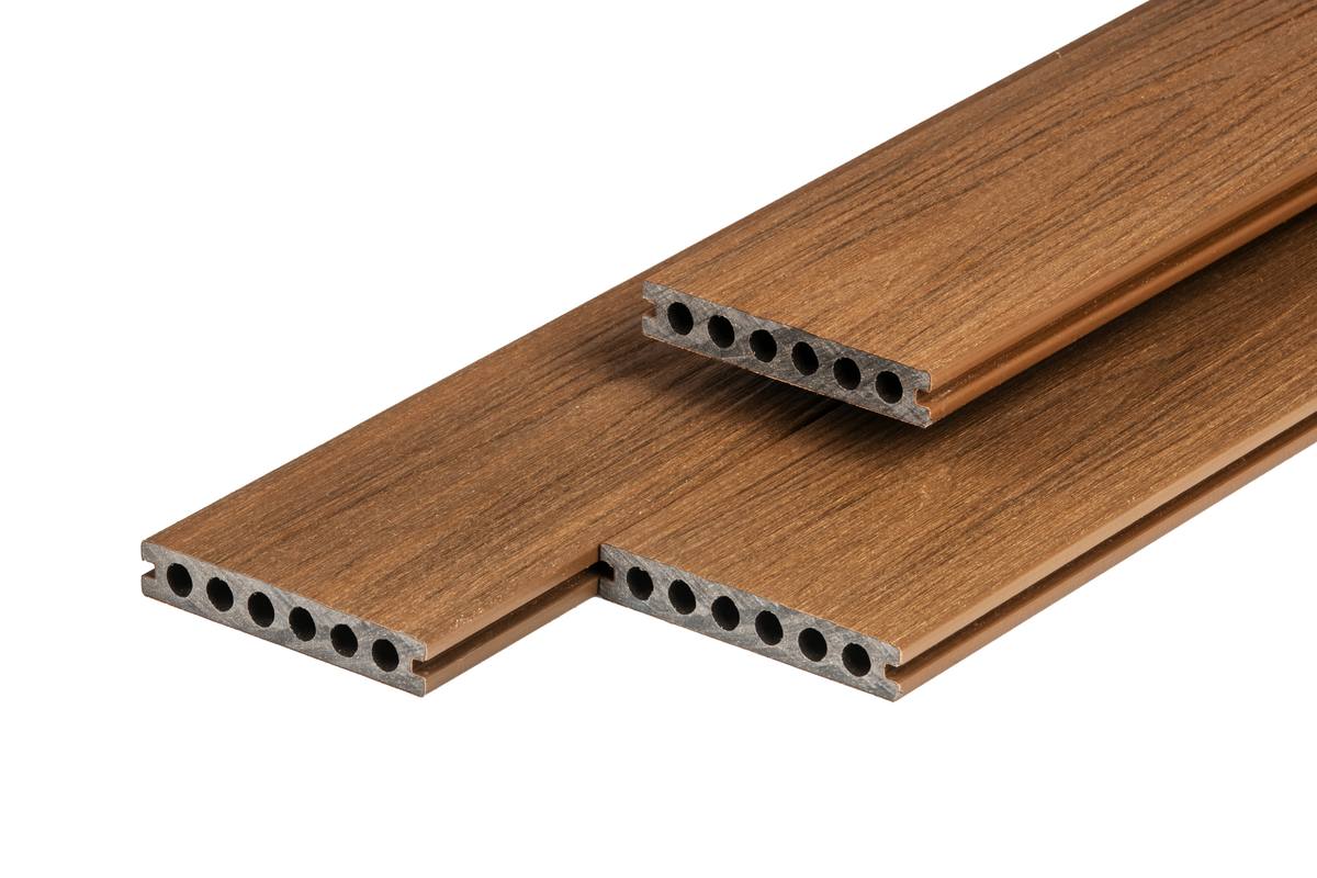 PuraShield composiet vlonderplank 2,3 x 13,8 x 300 cm, teak, semi-massief, fijne houtnerf, clip systeem