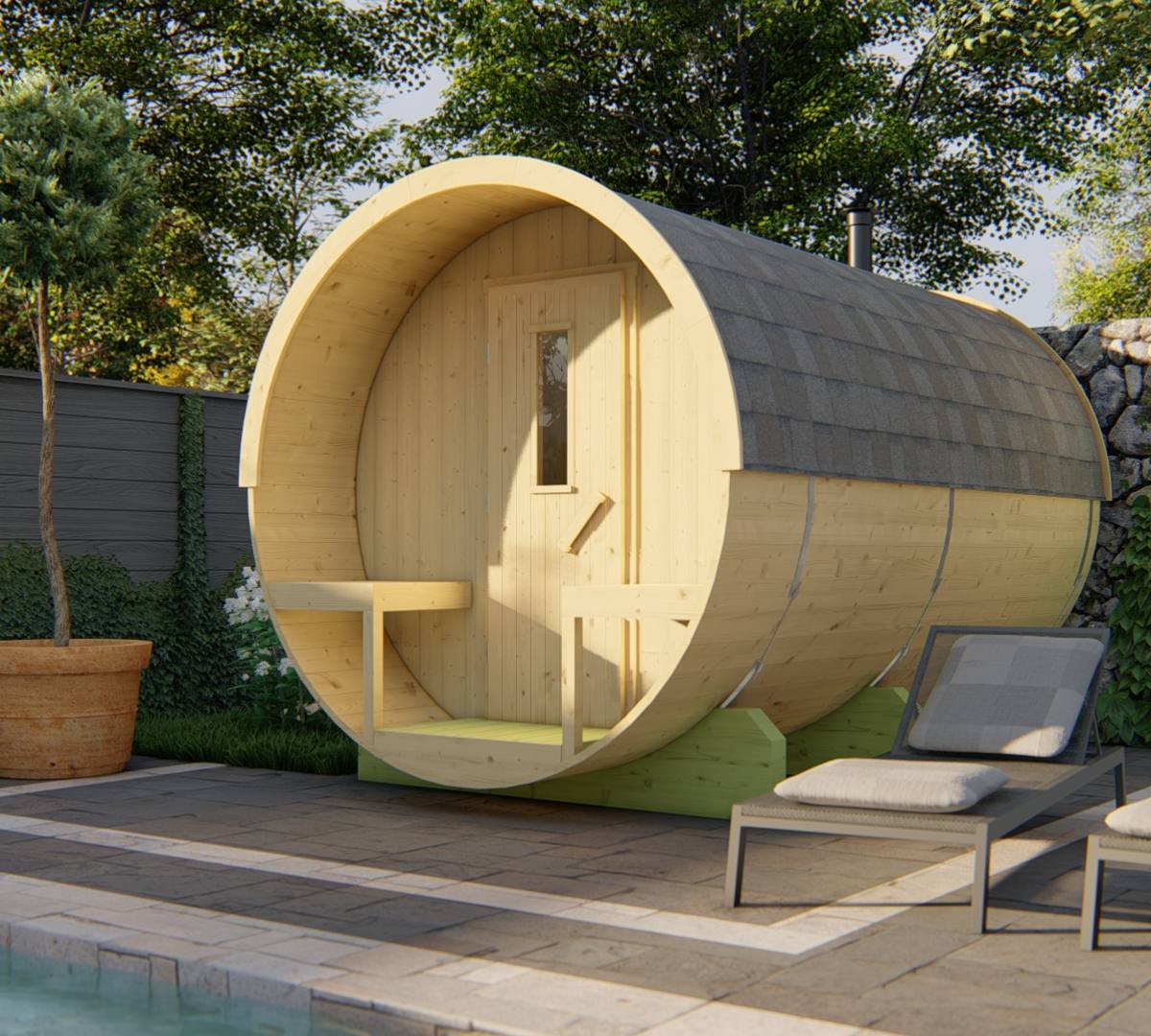Saunabarrel | Ø205 x 350 cm | 38 mm | onbehandeld vuren