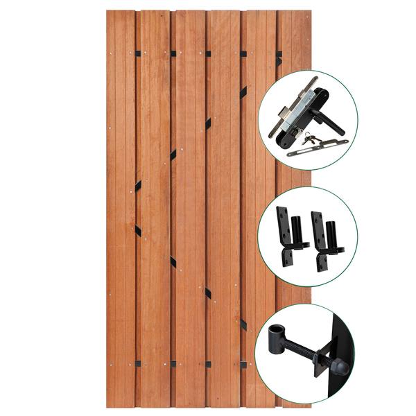 Tuindeur Privacy hardhout 90 x 195 cm met zwart frame en RVS inbouwslotset