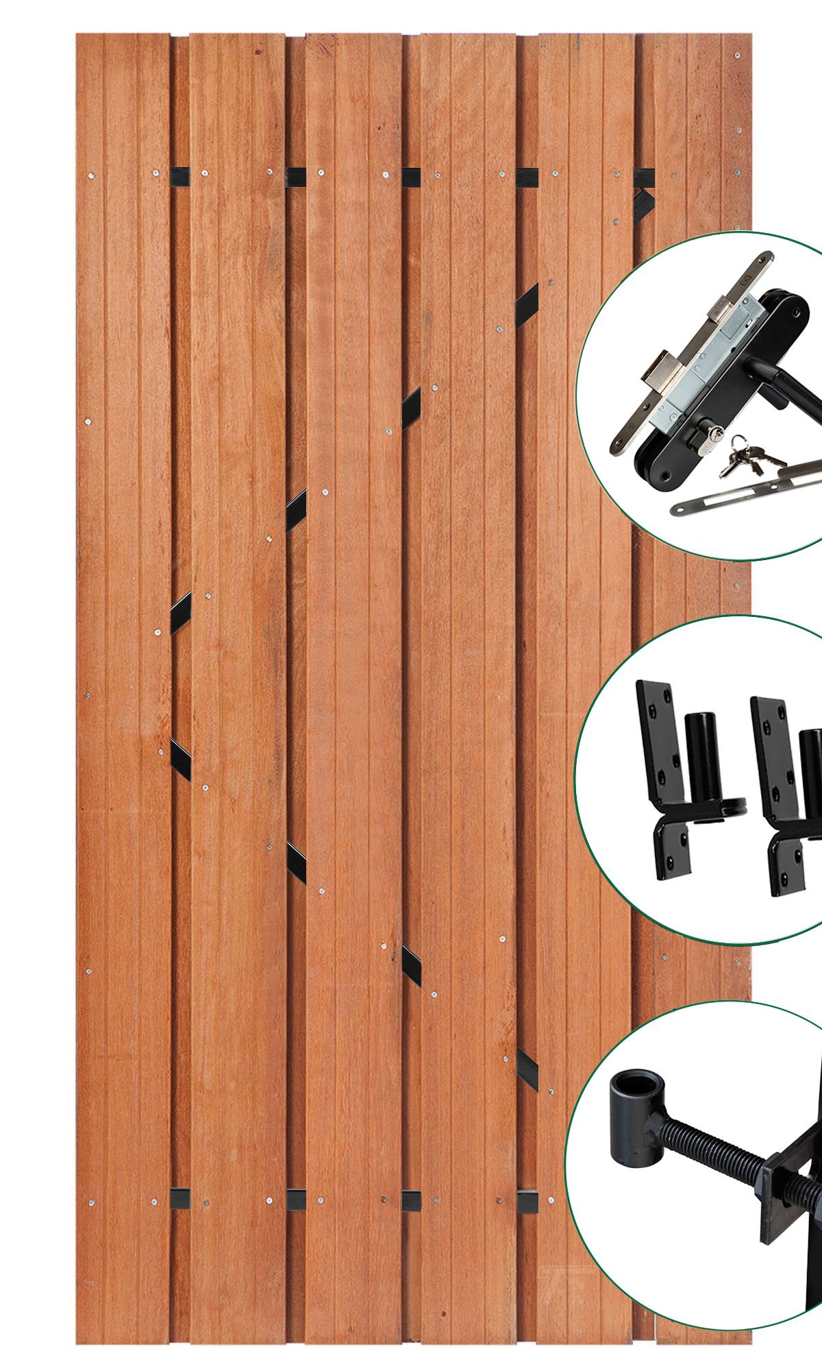 Tuindeur Privacy hardhout 90 x 195 cm met zwart frame en RVS inbouwslotset