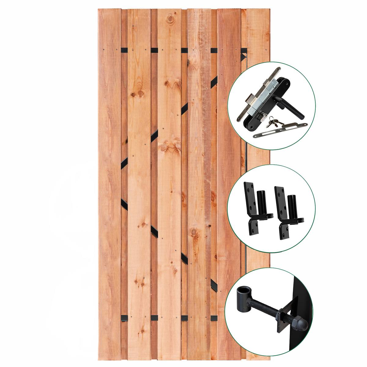 Tuindeur Privacy Red Class Wood 90 x 195 cm met zwart frame en RVS inbouwslotset