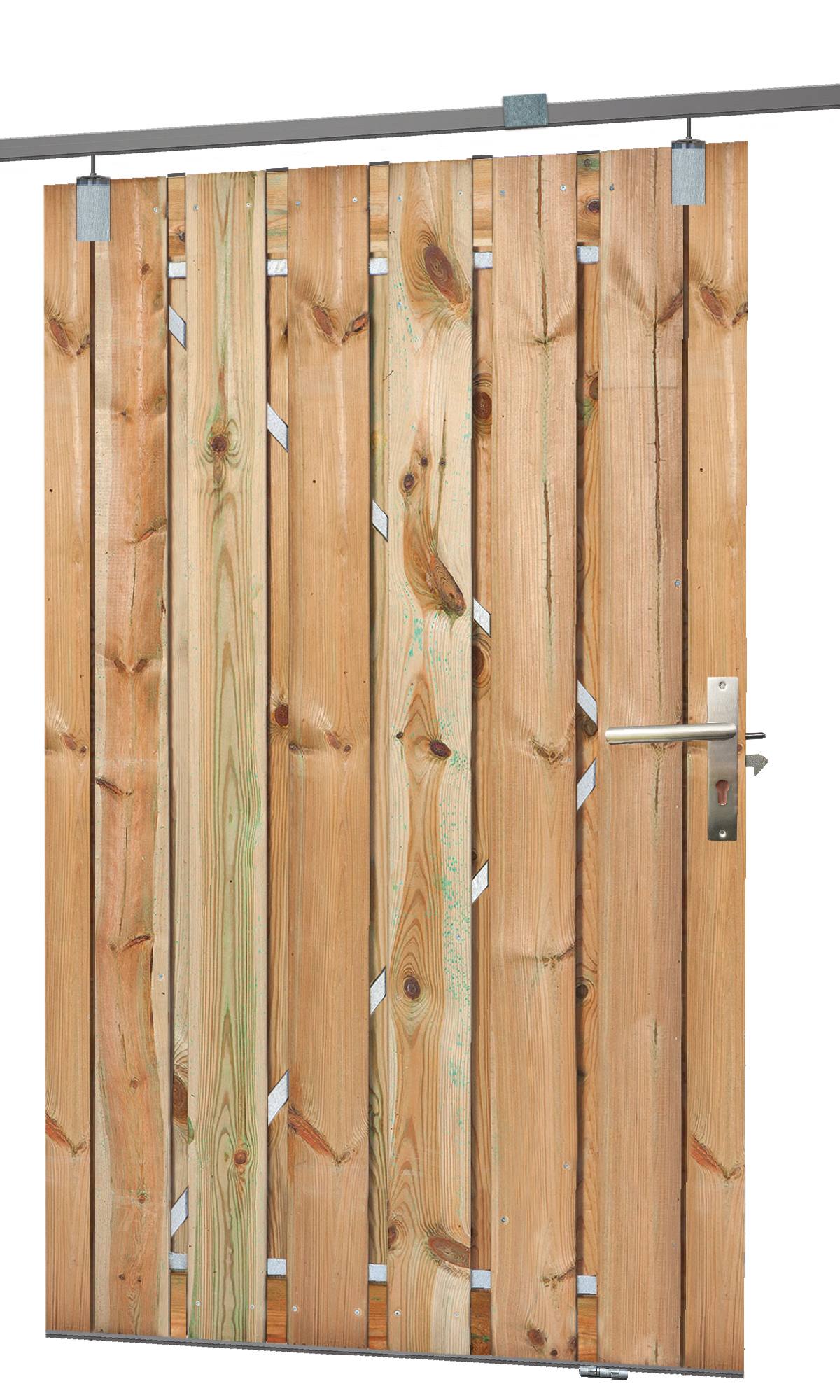 Tuindeur schuifsysteem grenen groen geïmpregneerd H195 x 130 cm