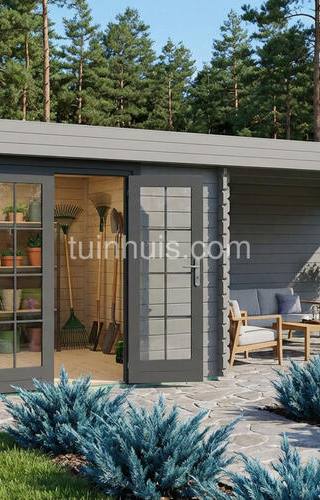 Tuinhuis Kudelstaart met overkapping 3,3x7,36 28mm — 1
