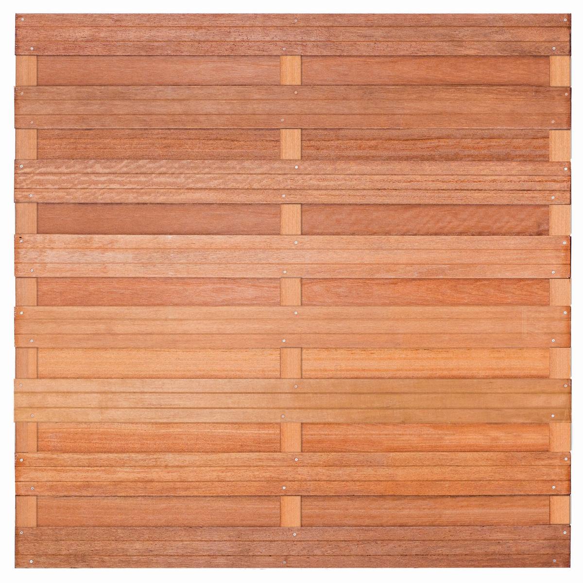 Tuinscherm Bronkhorst, keruing hardhout, RVS-geschroefd, horizontaal, 18-planks (15+3) 180 x 180 cm