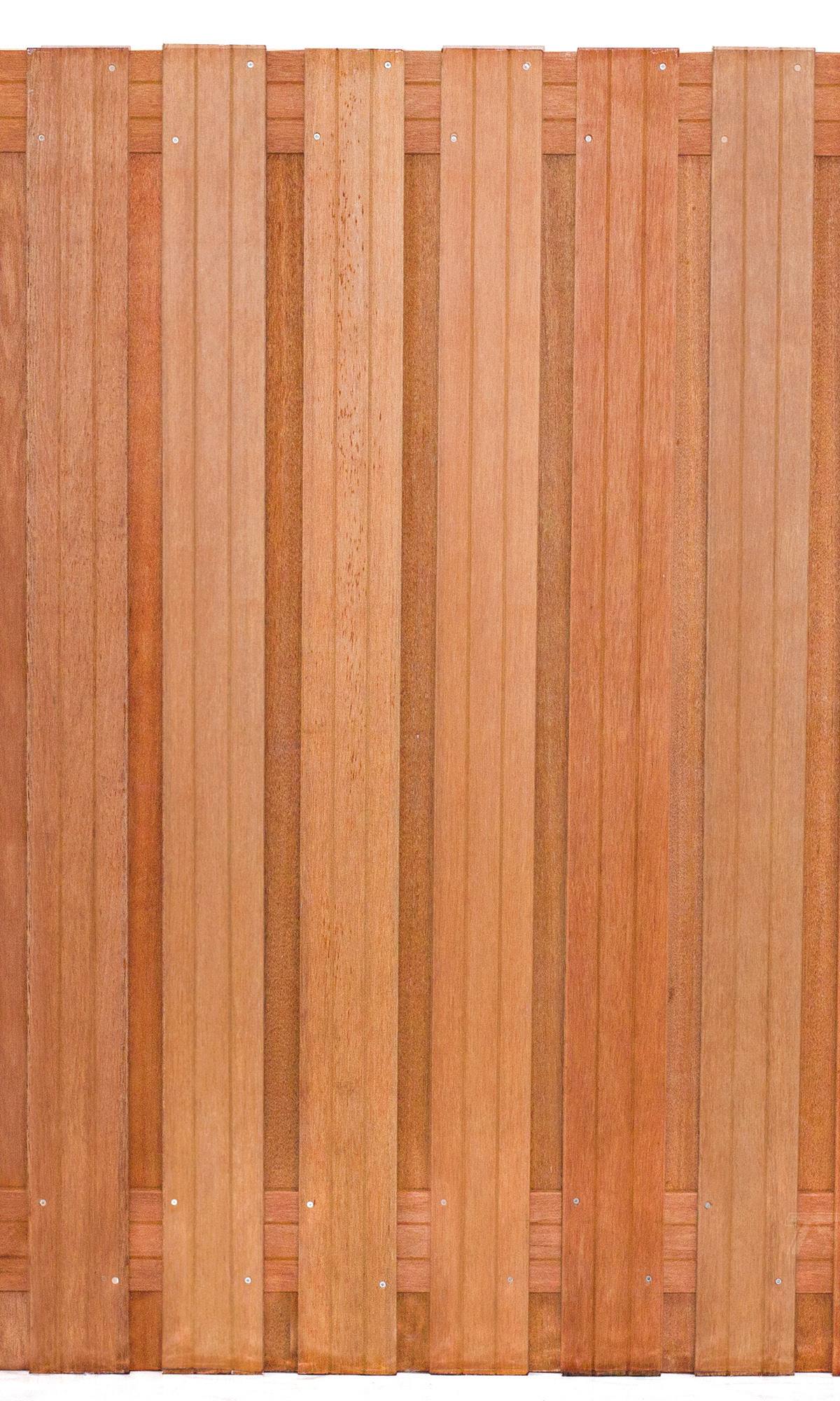 Tuinscherm Dronten, keruing hardhout, RVS-geschroefd, 21-planks (19+2) 180 x 180 cm