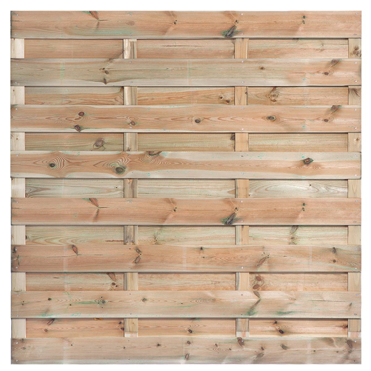 Tuinscherm Erica, groen geïmpregneerd grenen, RVS-geschroefd, horizontaal, 19-planks (15+4) 180 x 180 cm