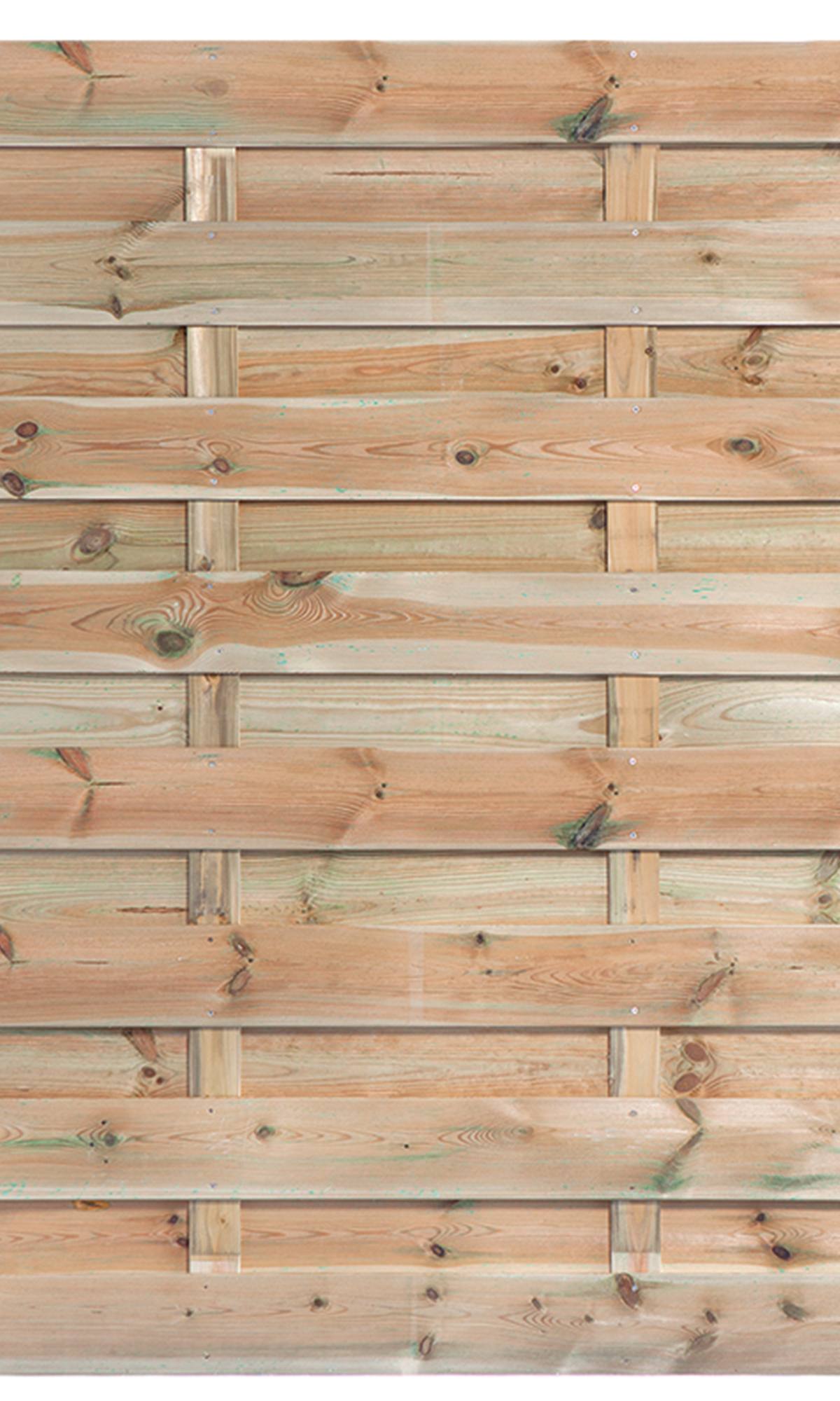 Tuinscherm Erica, groen geïmpregneerd grenen, RVS-geschroefd, horizontaal, 19-planks (15+4) 180 x 180 cm