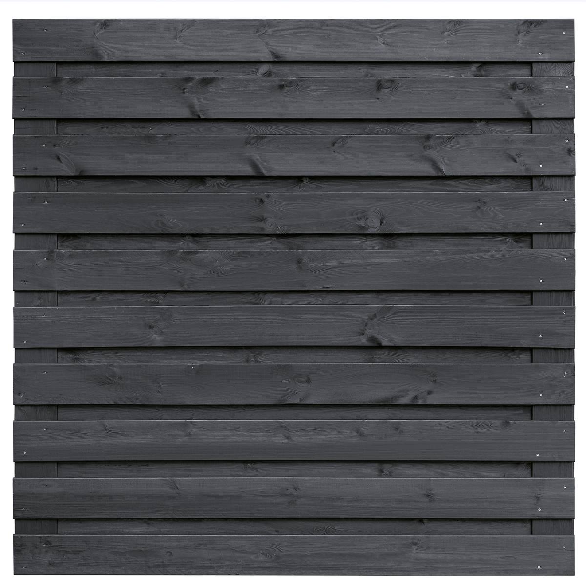 Tuinscherm Kassel, zwart gespoten vuren, RVS-geschroefd, 21-planks (19+2) 180 x 180 cm