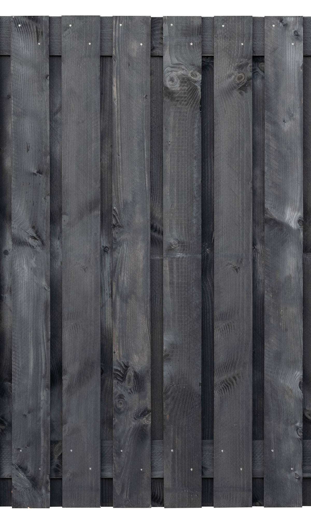 Tuinscherm Marlies, zwart geïmpregneerd douglas, RVS-geschroefd, 21-planks (19+2) 180 x 180 cm