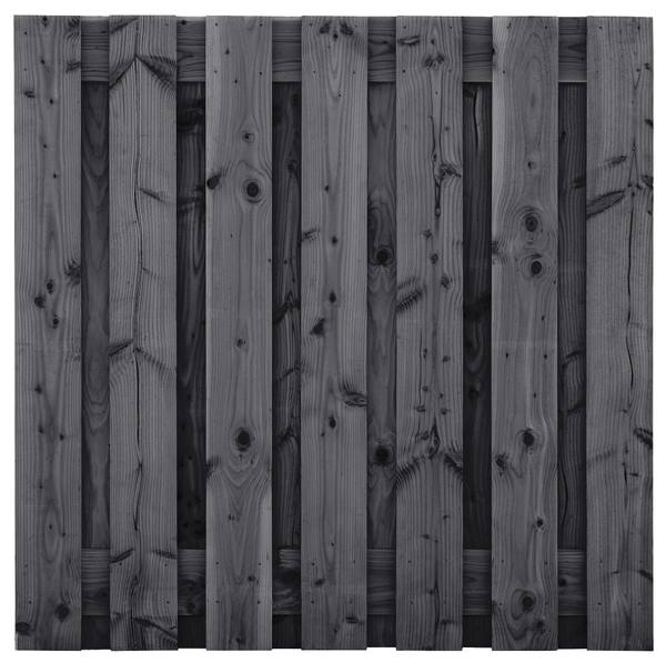Tuinscherm Wolfsburg, zwart geïmpregneerd douglas, RVS-geschroefd, 15-planks (13+2) 180 x 180 cm