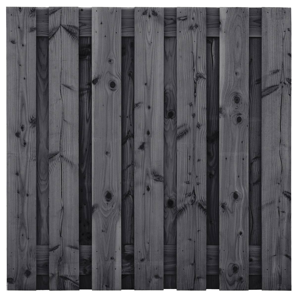 Tuinscherm Wolfsburg, zwart geïmpregneerd douglas, RVS-geschroefd, 15-planks (13+2) 180 x 180 cm