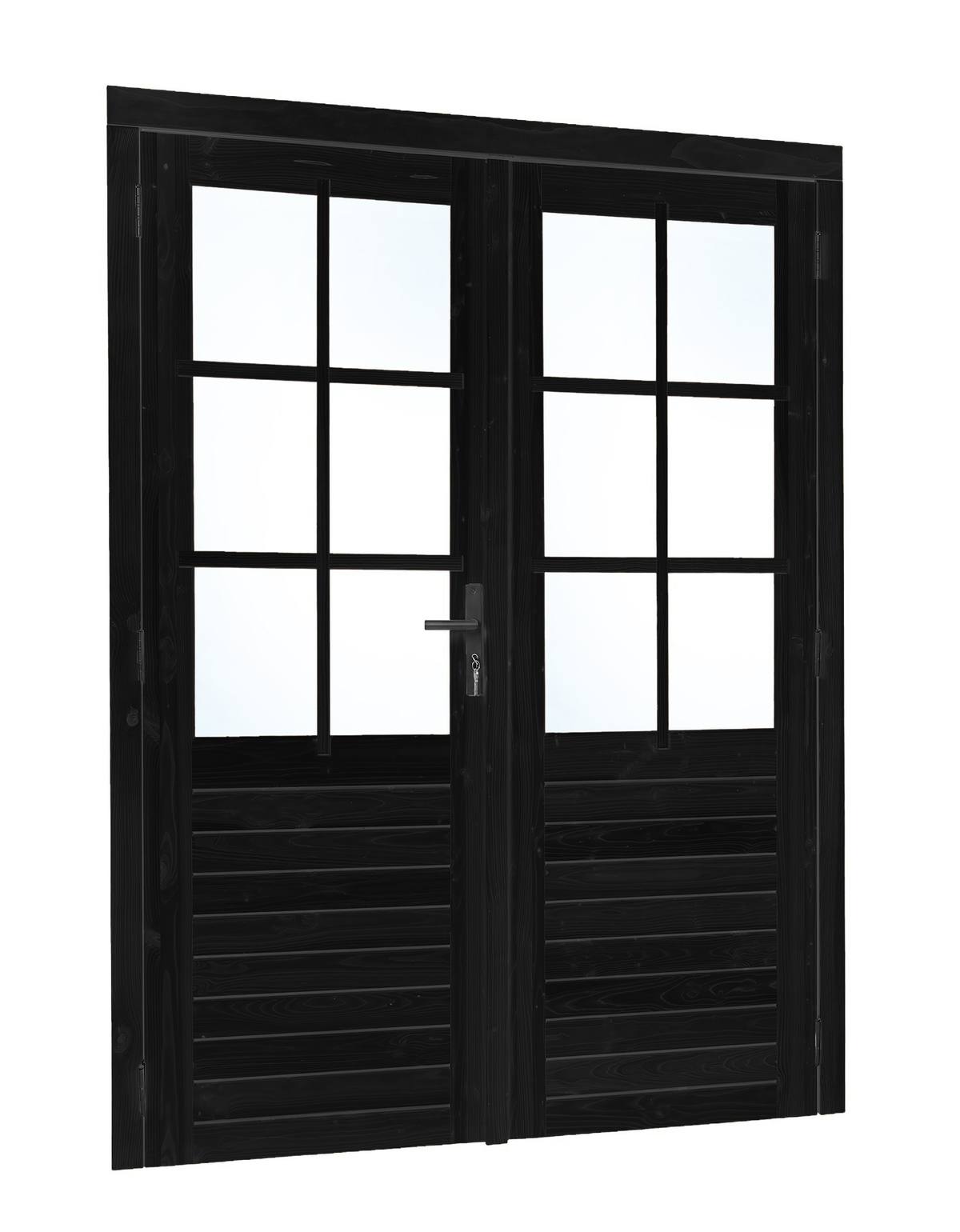 Vuren dubbele glas deur 6-ruits zwart gespoten B1850xH2050mm buitenmaat, linksdraaiend