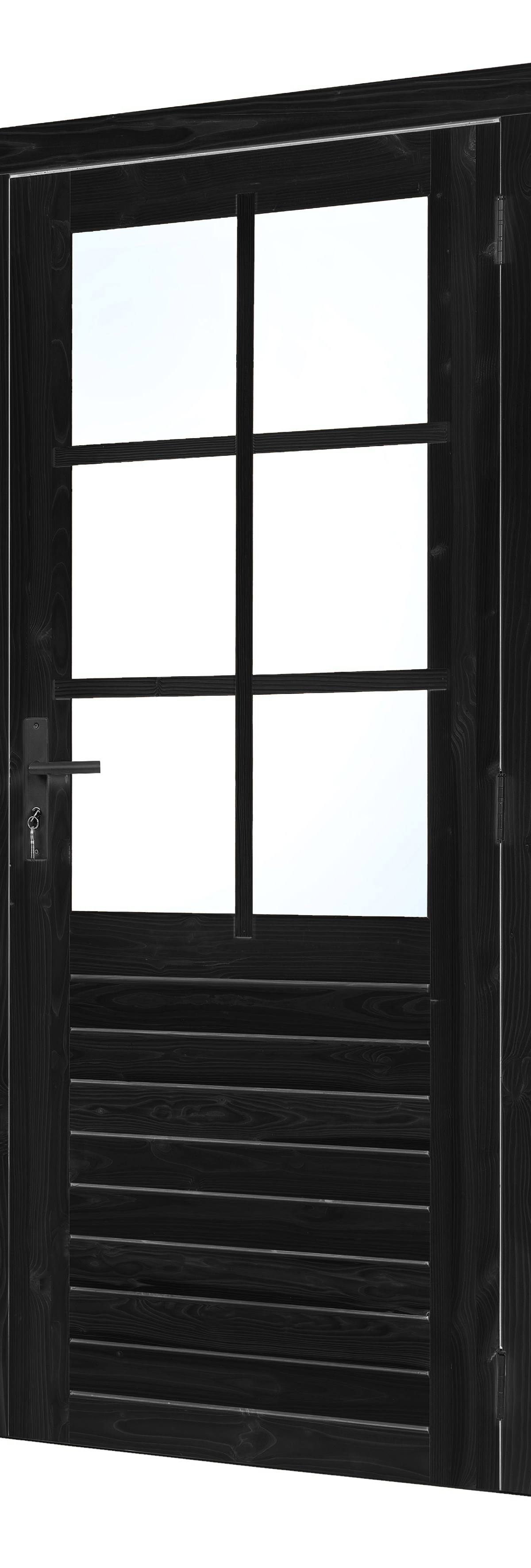 Vuren enkele glas deur 6-ruits zwart gespoten B1000xH2050mm buitenmaat, rechtsdraaiend