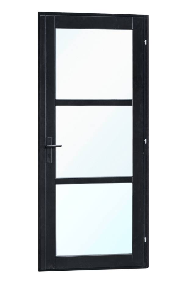 Vuren steellook enkele glas deur zwart gespoten B1100xH2120mm buitenmaat, rechtsdraaiend